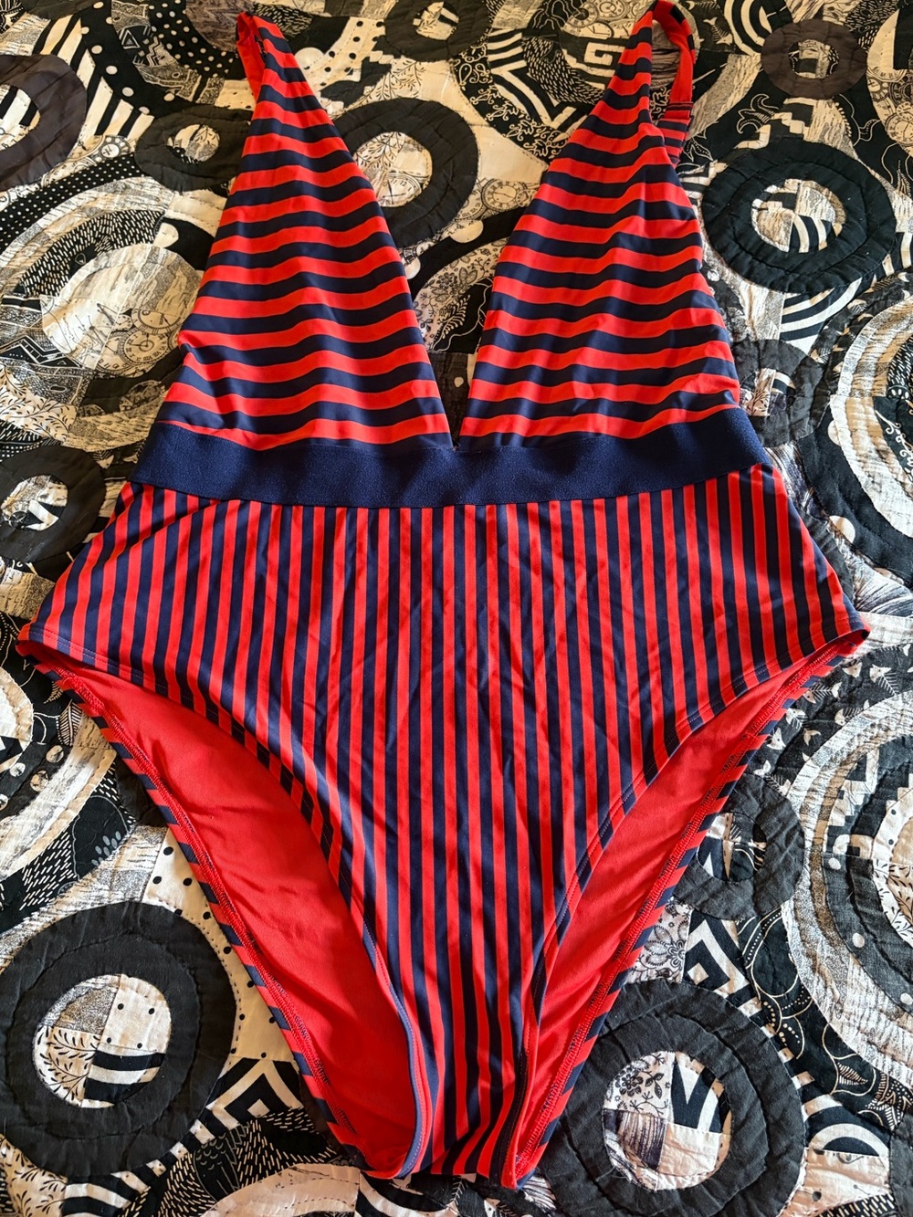 aerie Red and Navy Stripe One‑Piece Swimsuit